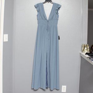 Lulu’s NWT I'm All Yours Slate Blue Ruffled Maxi Dress